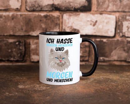 Ich hasse Morgenmenschen | Morgenmuffel mürrische Katze Geschenkidee Tasse