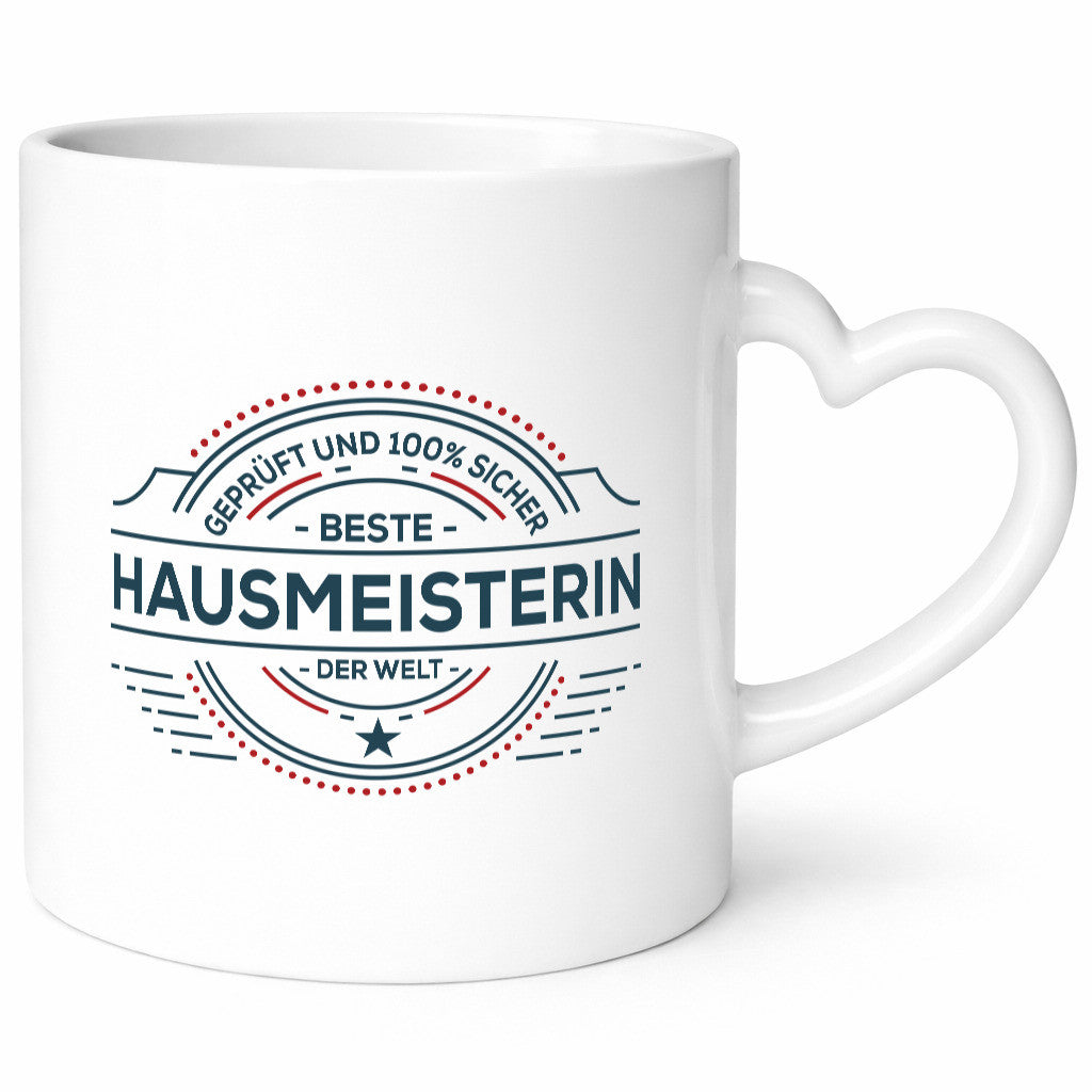 Geprüft und sicher: Hausmeisterin | Hauswart Geschenkidee Humor Tasse
