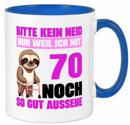 70. Geburtstag | Bitte kein neid Faultier 70 Jahre v2 Humor Geschenkidee Tasse