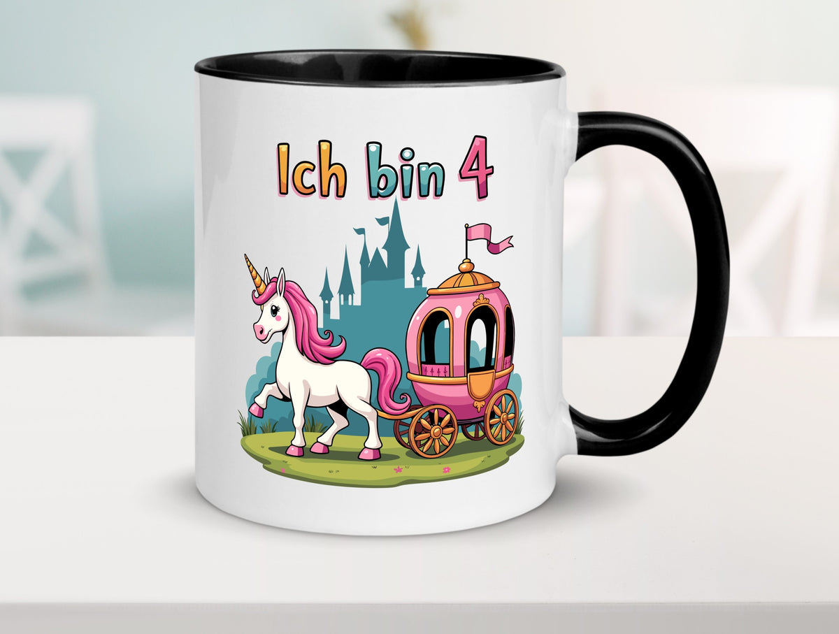 4. Geburtstag | Prinzessin in Kutsche Einhorn lustig Geschenkidee Geschenk Tasse