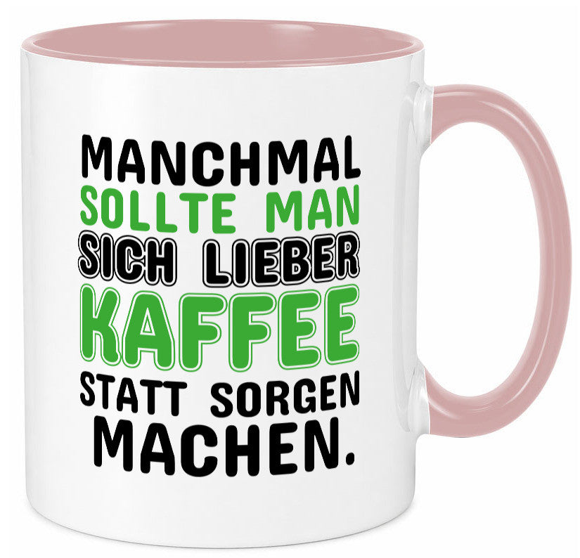 Kaffee statt sorgen lustiger Spruch Geschenk Humor Geschenkidee Tasse