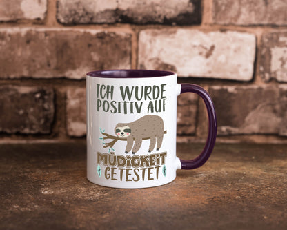 Positiv auf Müde getestet lustiger Spruch Geschenk Humor Geschenkidee Tasse