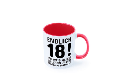 Endlich 18 | Geburtstag Tasse volljährig Erwachsen lustig Geschenkidee Geschenk