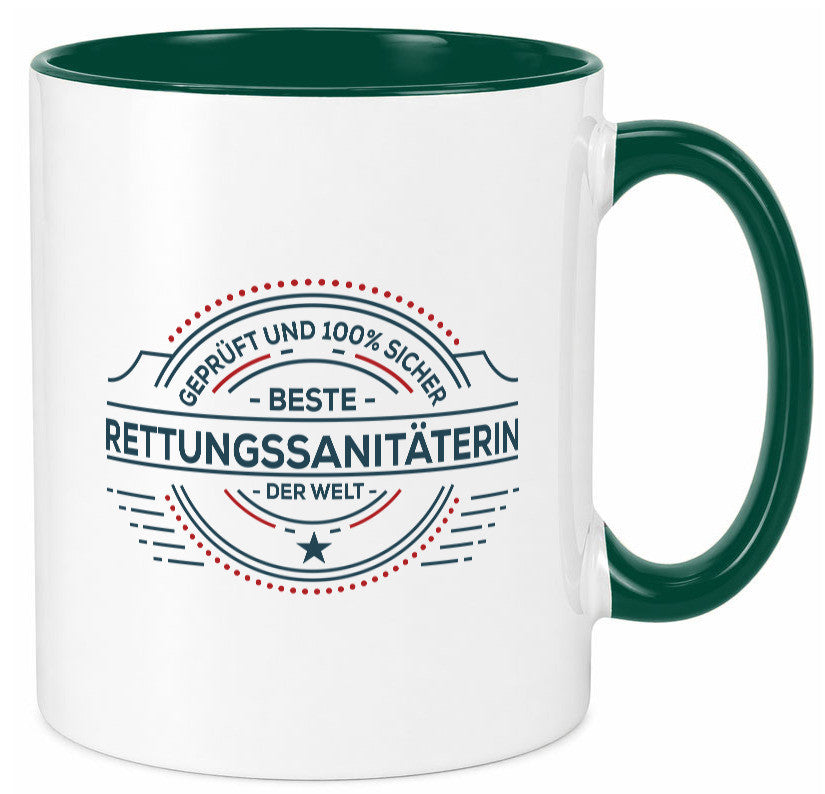Geprüft und sicher: Rettungssanitäterin | Sanitäter Geschenkidee Humor Tasse