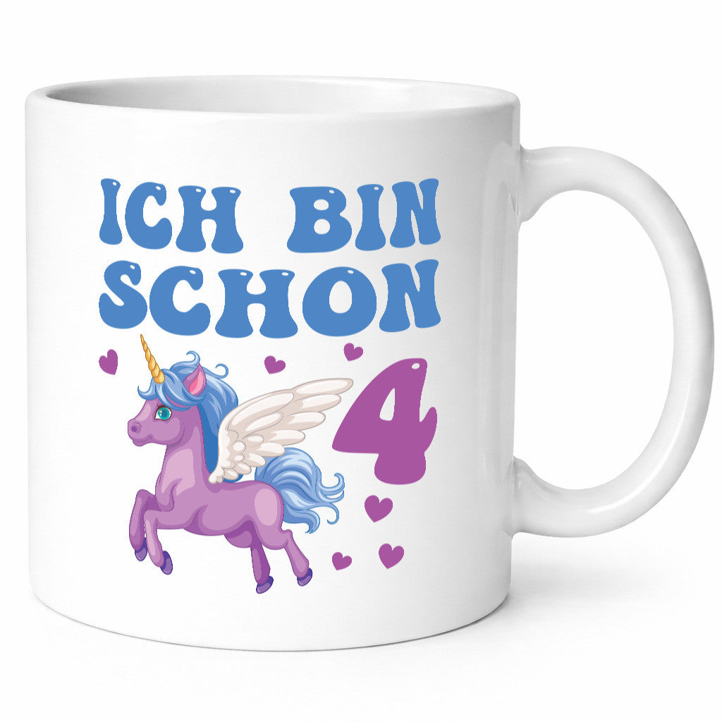 Ich bin schon 4 | Einhorn Herzen Humor Geschenkidee Tasse