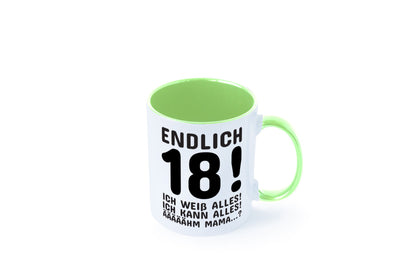 Endlich 18 | Geburtstag Tasse volljährig Erwachsen lustig Geschenkidee Geschenk