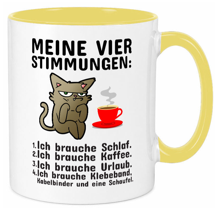 Vier Stimmungen | Morgenmuffel Tasse mürrische Katze Humor Tierliebhaber