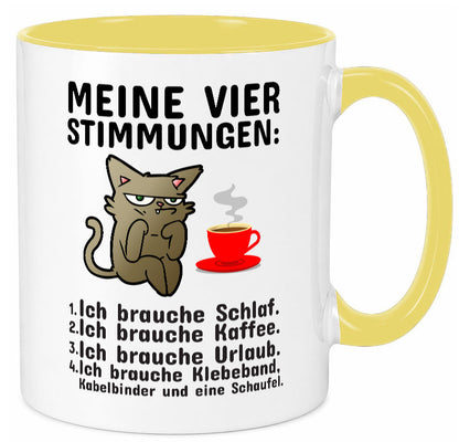 Vier Stimmungen | Morgenmuffel Tasse mürrische Katze Humor Tierliebhaber