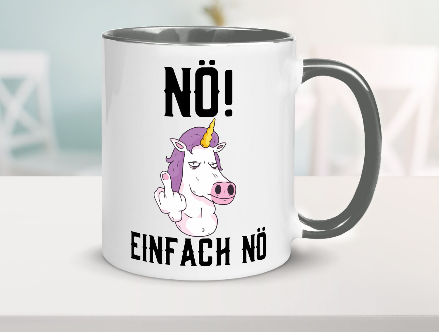 Einfach Nö | Keinen Bock Einhorn Mittelfinger Comic Geschenkidee Humor Tasse