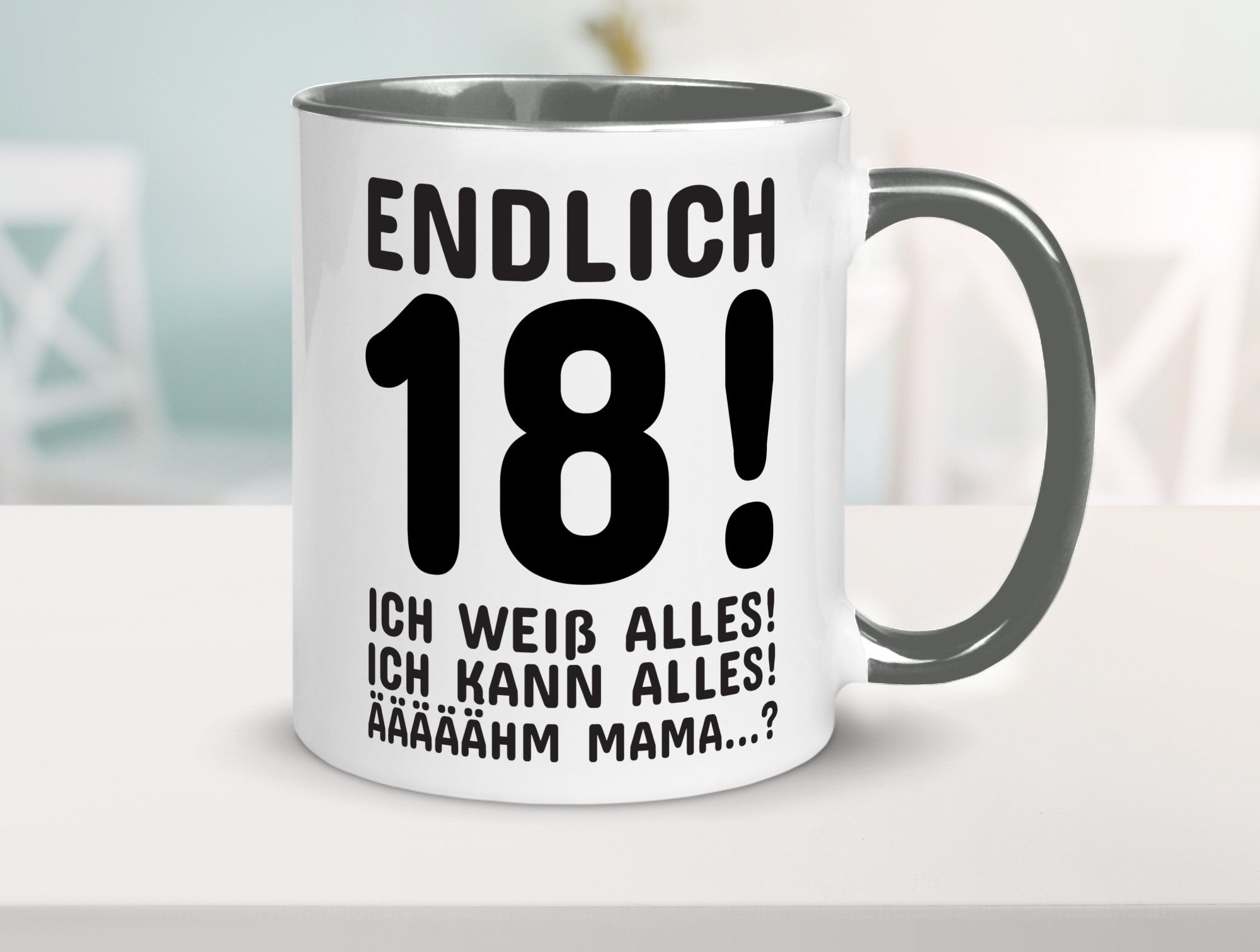 Endlich 18 | Geburtstag Tasse volljährig Erwachsen lustig Geschenkidee Geschenk
