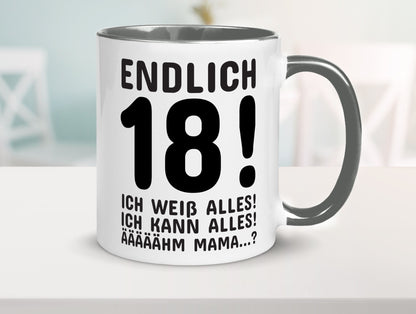 Endlich 18 | Geburtstag Tasse volljährig Erwachsen lustig Geschenkidee Geschenk