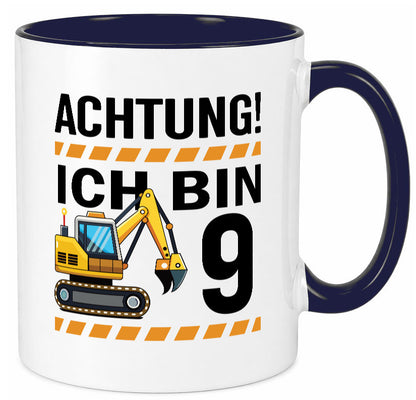 9 Geburtstag Ich bin | Bagger Junge lustiger Spruch Geschenk Geschenkidee Tasse