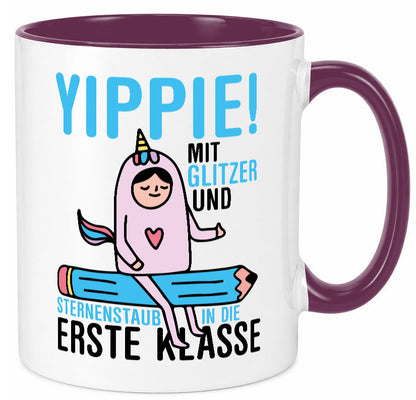 Mit Glitzer und Sternenstaub | Einschulung Einhorn lustiger Spruch Geschenk