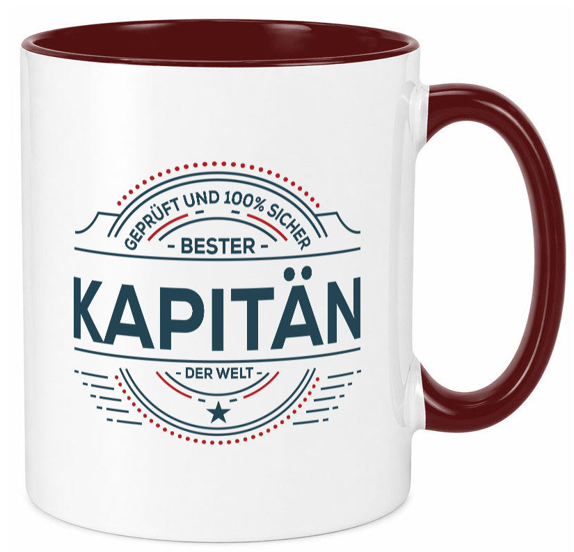 Geprüft und sicher: Kapitän | Schiffskapitän Schiff lustiger Spruch Geschenk Tasse