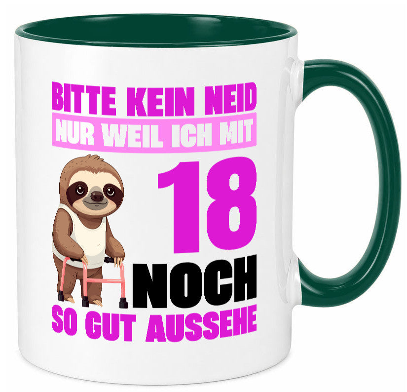 18. Geburtstag | Bitte kein neid Faultier 18 Jahre Geschenk Geschenkidee Tasse