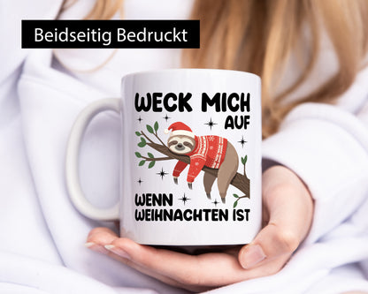 Weck mich auf wenn Weihnachten ist | v2 Humor Geschenkidee Tasse