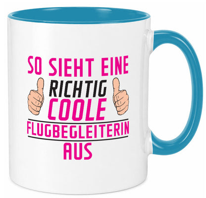 Richtig Coole Flugbegleiterin | Stewardess Flughafen lustiger Spruch Geschenk Tasse