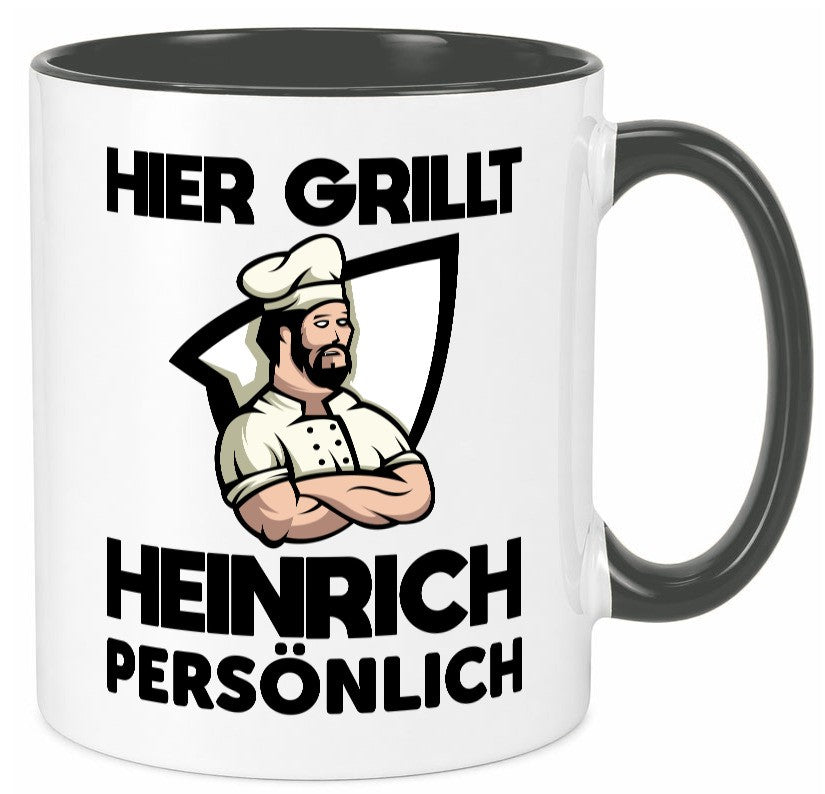 Hier Grillt Heinrich Persönlich | Grillmeister Geschenk Humor Geschenkidee Tasse