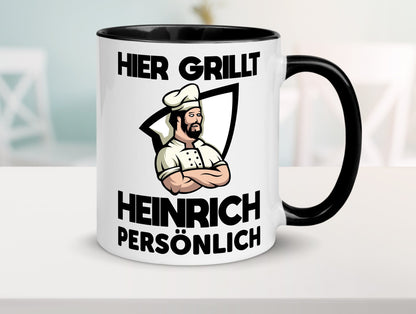 Hier Grillt Heinrich Persönlich | Grillmeister Geschenk Humor Geschenkidee Tasse