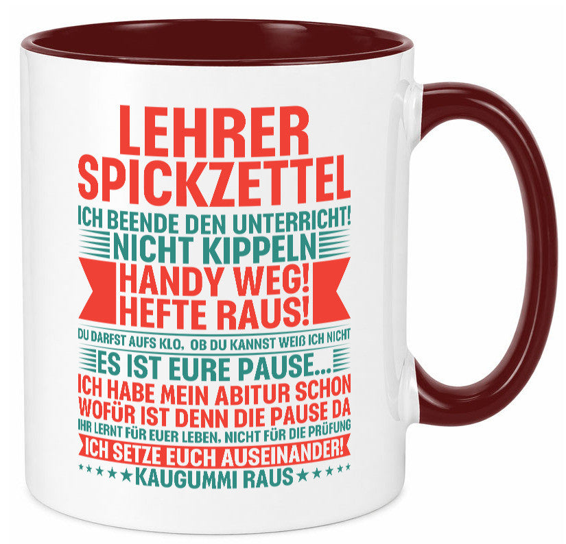 Lehrer Spickzettel | Beruf Tasse lustiger Spruch vl4 lustig Arbeit Kollegen