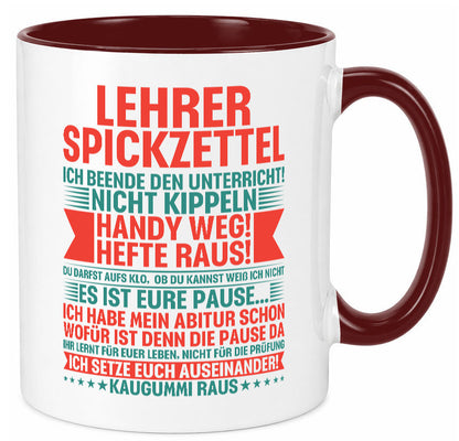 Lehrer Spickzettel | Beruf Tasse lustiger Spruch vl4 lustig Arbeit Kollegen
