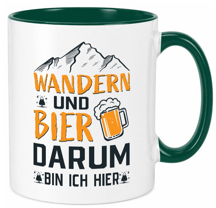 Wandern, Bier, darum hier | Berge Bierglas lustiger Spruch Geschenk Humor Tasse