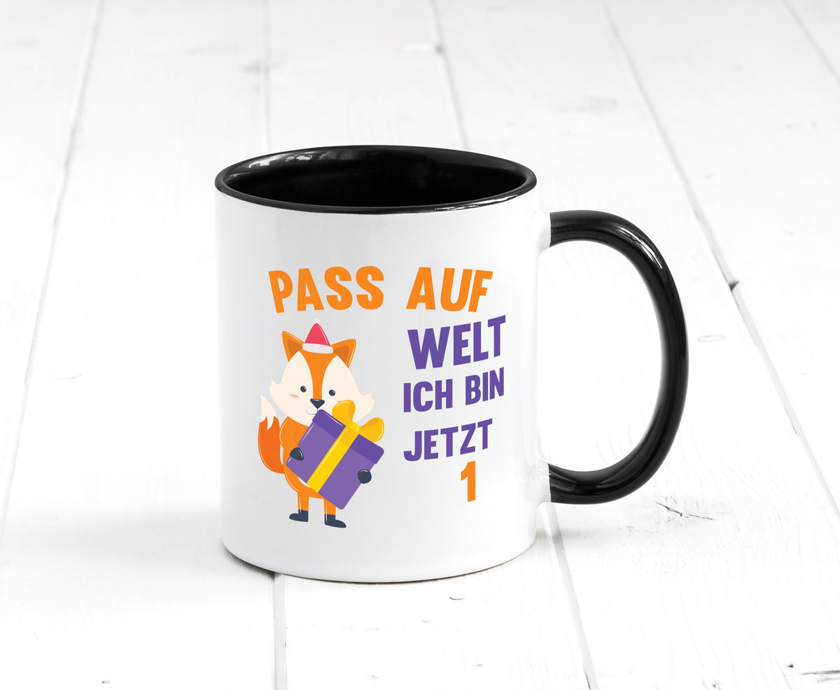 Pass auf Welt ich bin jetzt 1 | Baby Geburtstag lustiger Spruch Geschenk Tasse