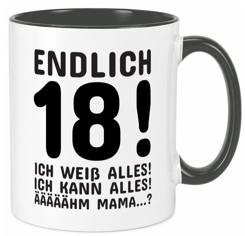 Endlich 18 | Geburtstag Tasse volljährig Erwachsen lustig Geschenkidee Geschenk