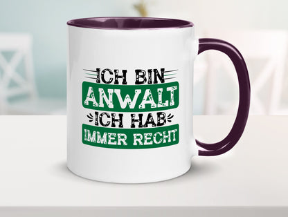 Ich bin Anwalt habe immer Recht | Jura Humor Geschenkidee Tasse