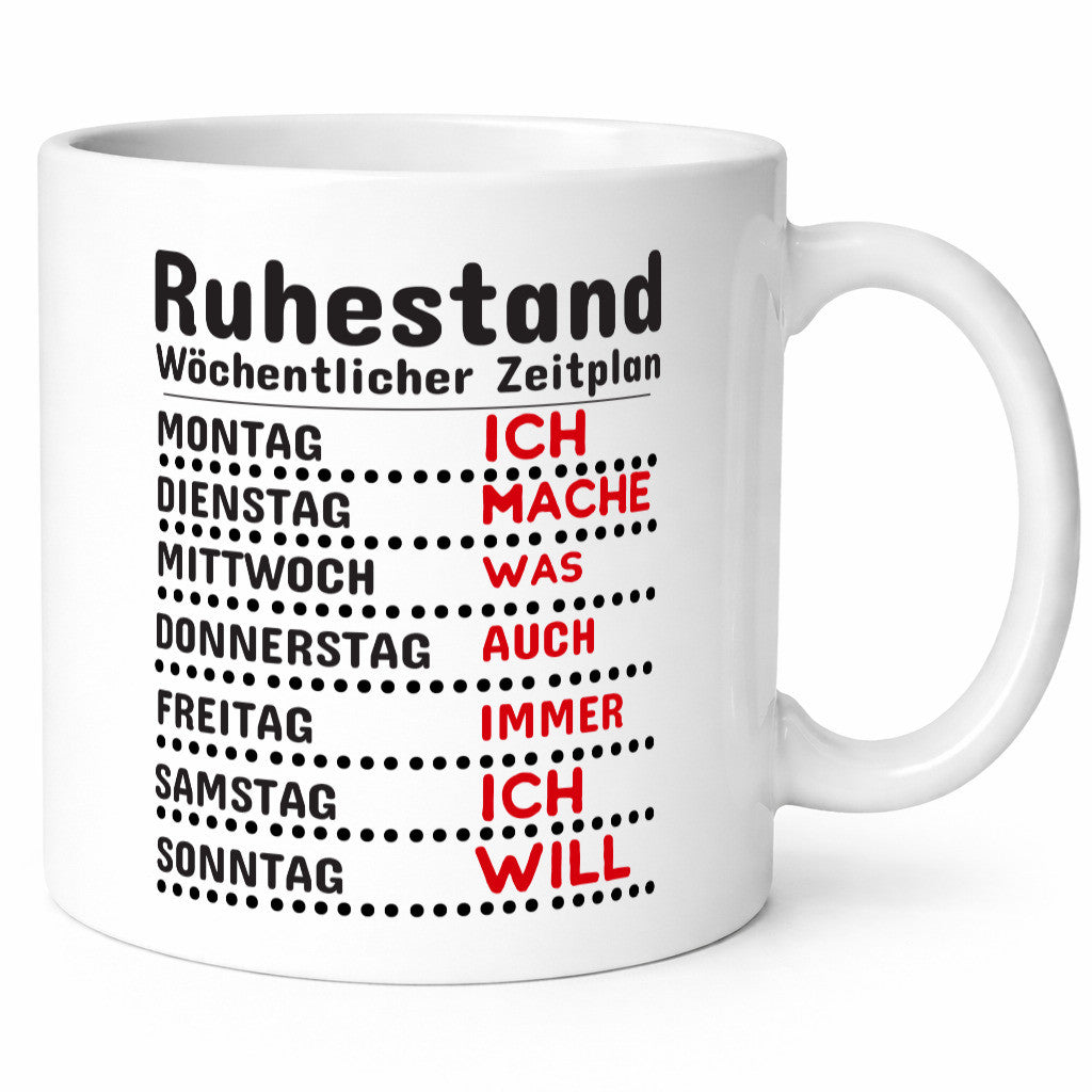 Rentner Zeitplan lustiger Spruch Geschenk Ruhestand Jubiläum Tasse