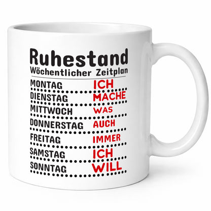 Rentner Zeitplan lustiger Spruch Geschenk Ruhestand Jubiläum Tasse