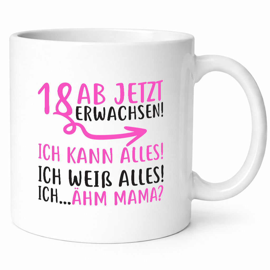 18 Ab jetzt erwachsen lustiger Spruch Geschenk Humor Geschenkidee Tasse