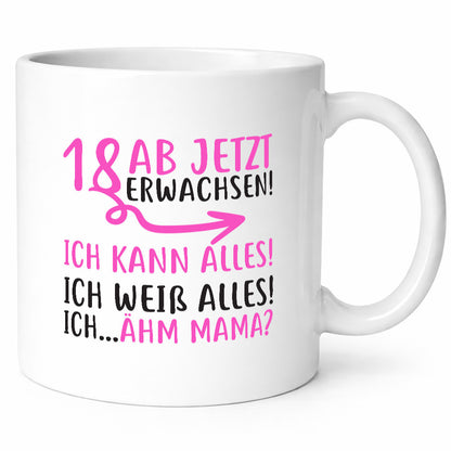18 Ab jetzt erwachsen lustiger Spruch Geschenk Humor Geschenkidee Tasse