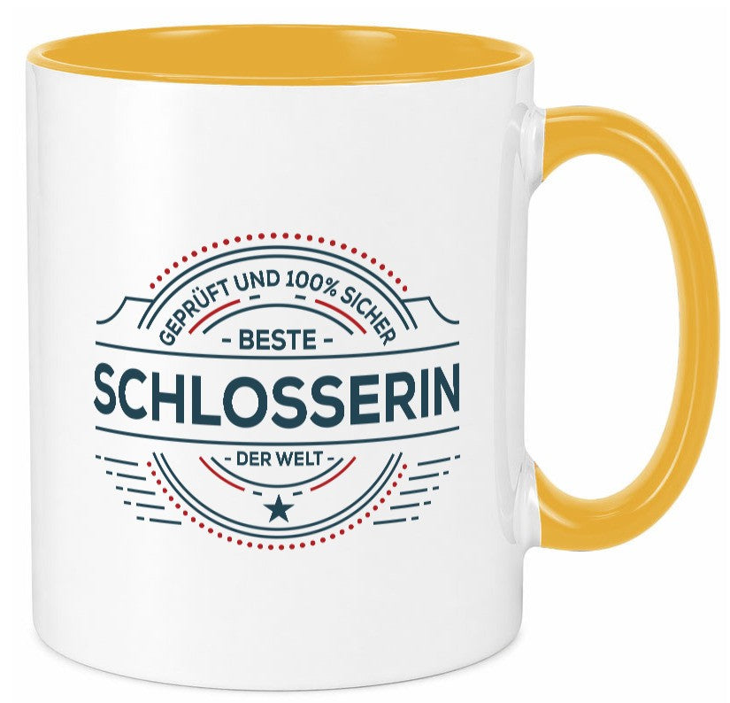 Geprüft und sicher: Schlosserin | Schlosserei lustig Humor Geschenkidee Tasse