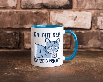 Die mit der Katze spricht | Humor Tierliebhaber Geschenkidee Tasse