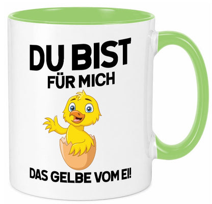 Das Gelbe vom Ei | süßes Küken Eierschale am Kopf Comic v2 lustiger Spruch Tasse