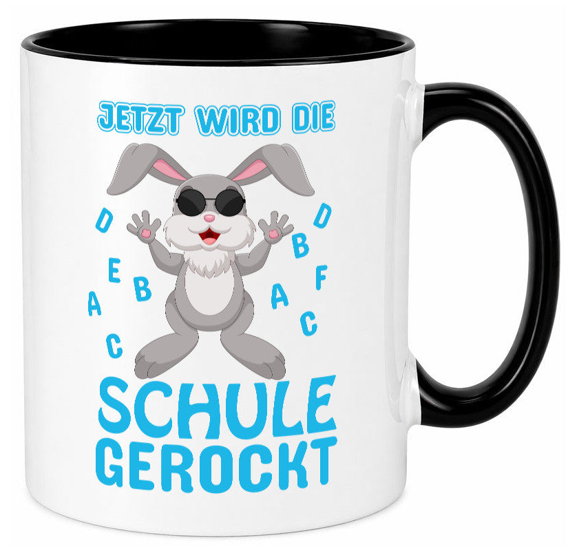 Schule wird gerockt | Schulbeginn Tasse cooler Hase lustiger Spruch Geschenk