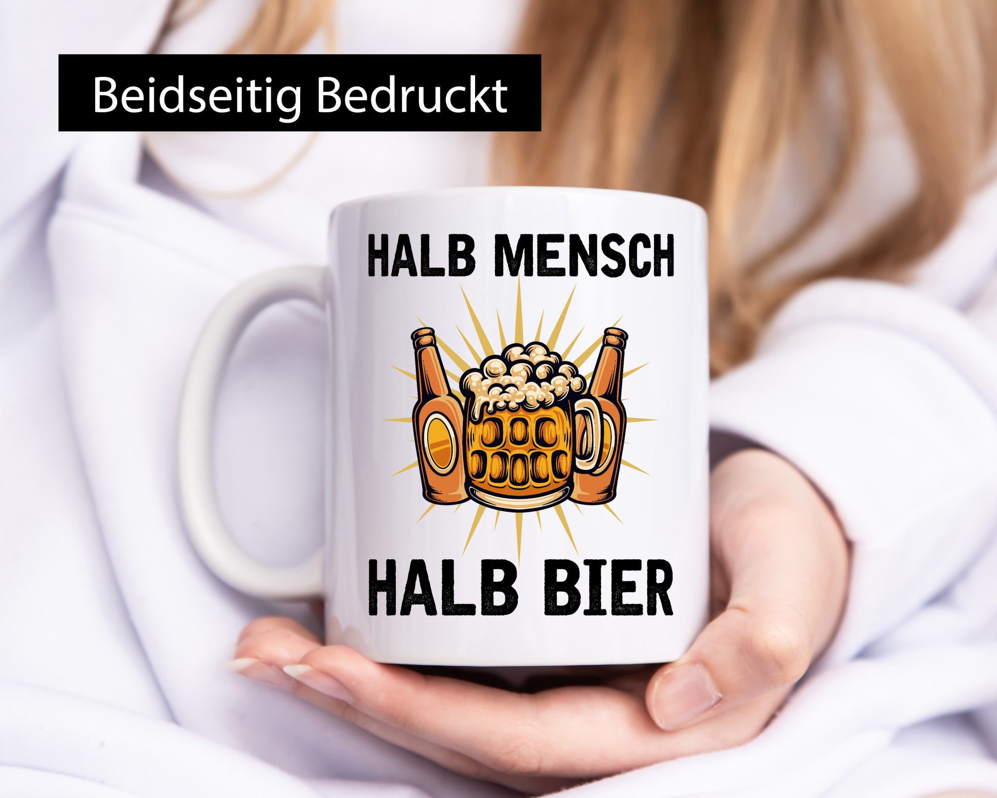 Halb Mensch Bier | Biertrinker v2 Geschenkidee Humor Tasse