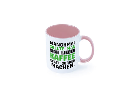 Kaffee statt sorgen lustiger Spruch Geschenk Humor Geschenkidee Tasse
