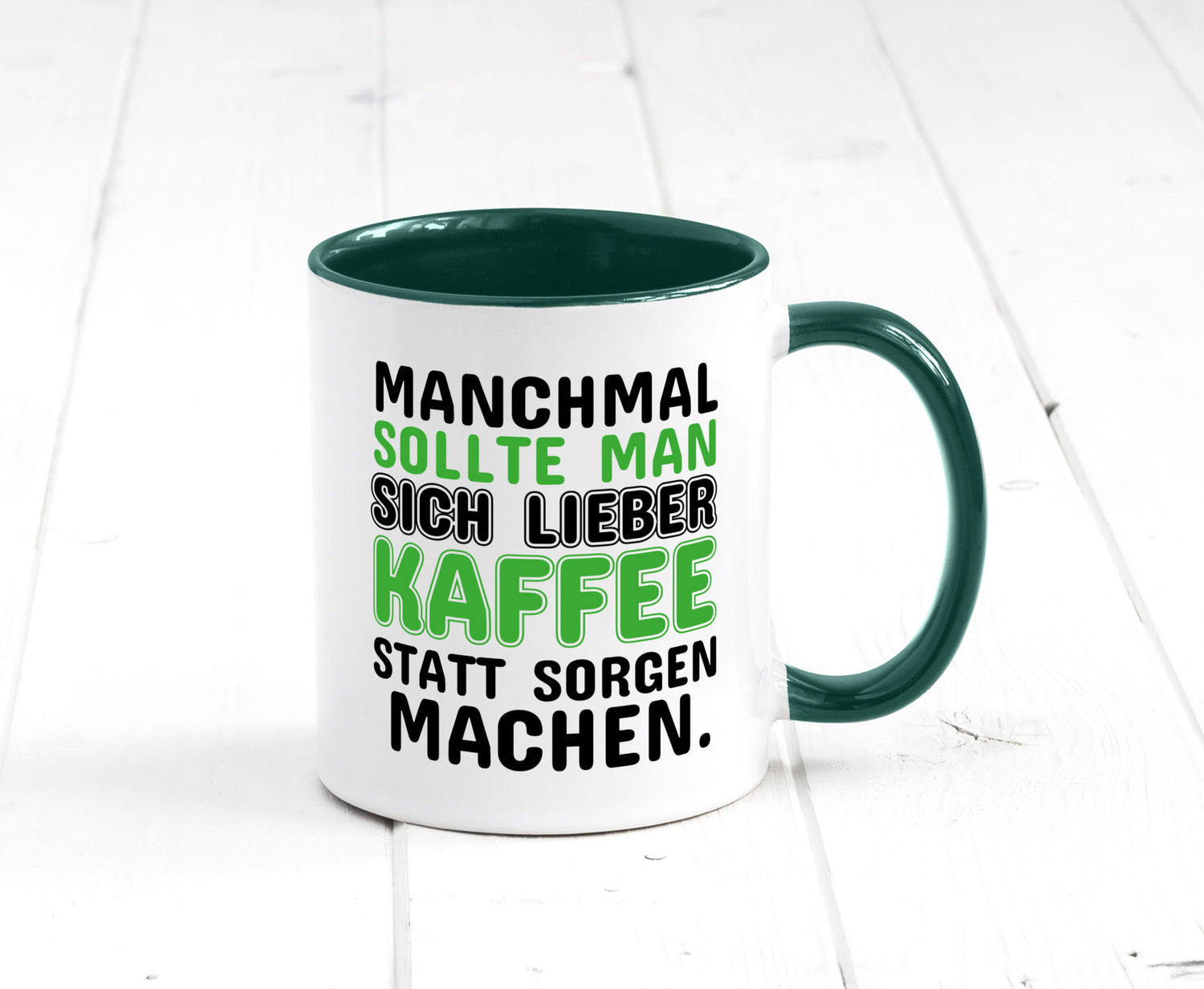 Kaffee statt sorgen lustiger Spruch Geschenk Humor Geschenkidee Tasse