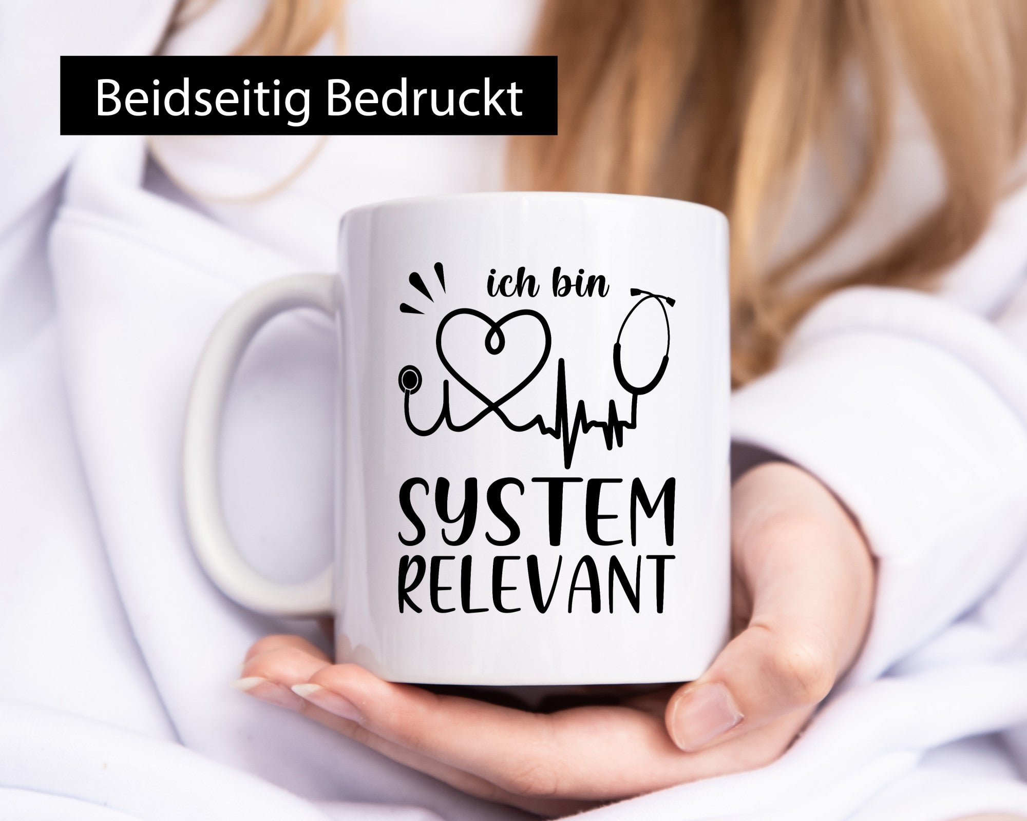 Systemrelevant | Herzschlag Stethoskop Herz Humor Geschenkidee Tasse