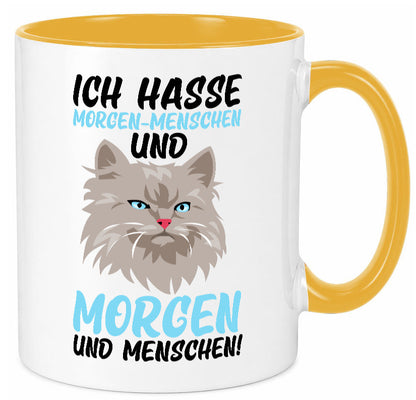 Ich hasse Morgenmenschen | Morgenmuffel mürrische Katze Geschenkidee Tasse