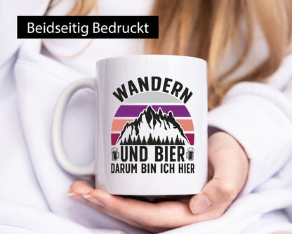 Wandern, Bier, darum bin ich hier | Bierkrug Berge lustiger Spruch Geschenk
