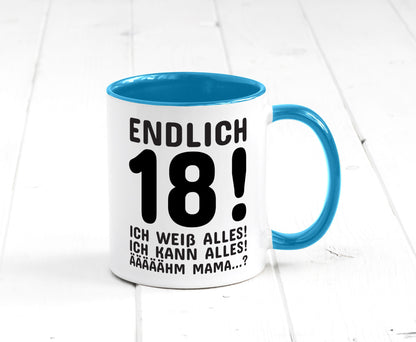 Endlich 18 | Geburtstag Tasse volljährig Erwachsen lustig Geschenkidee Geschenk
