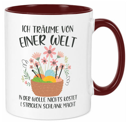 Träume von Wolle die nichts kostet | Korb Strick Blumen lustiger Spruch