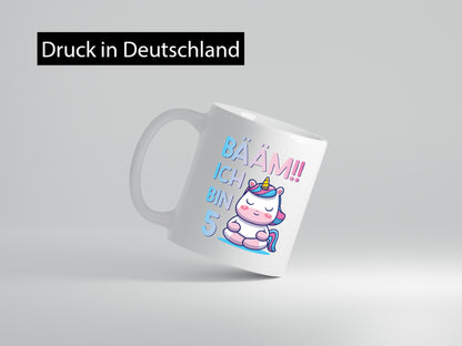 Baam!! Ich bin 5 | Einhorn Geschenkidee Humor Tasse