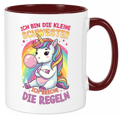 Bin die Kleine schwester ich breche Regeln | Einhorn Humor Geschenkidee Tasse