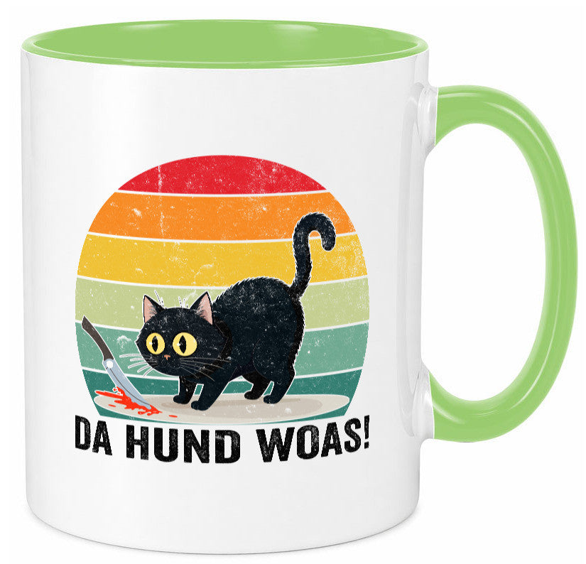 Da Hund woas | Retro Böse Katze mit messer Humor Tierliebhaber Geschenkidee Tasse