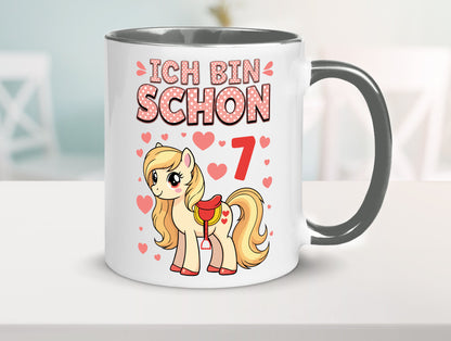 7. Geburtstag | 7 Jahre Mädchen Reiten Pony lustiger Spruch Geschenk Tasse