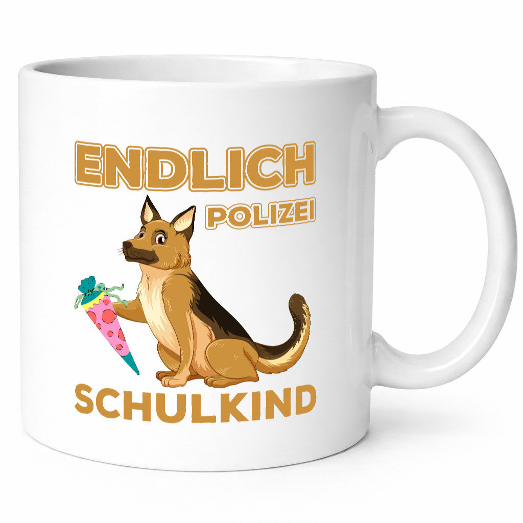Endlich Schulkind | Tasse Einschulung Polizei Hund lustiger Spruch Geschenk
